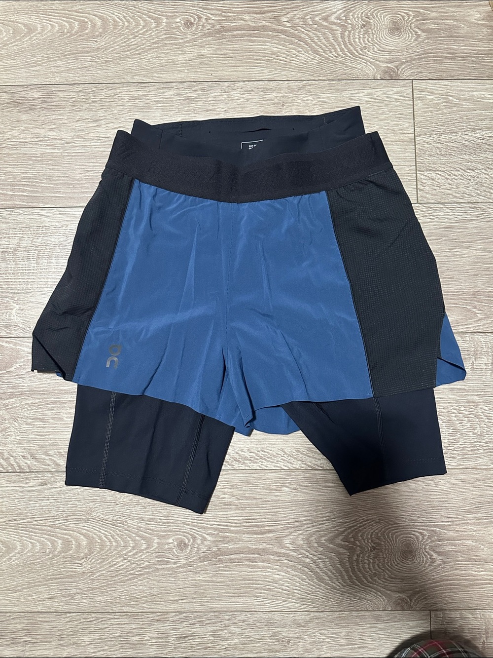 On Running Women's Blue and Black 2-in-1 Athletic Shorts